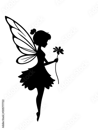 Fairy illustration icon, black silhouette vector