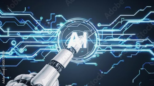 Robot Hand Clicking Virtual AI Button Futuristic Technology and Digital Interface Concept 4K Video