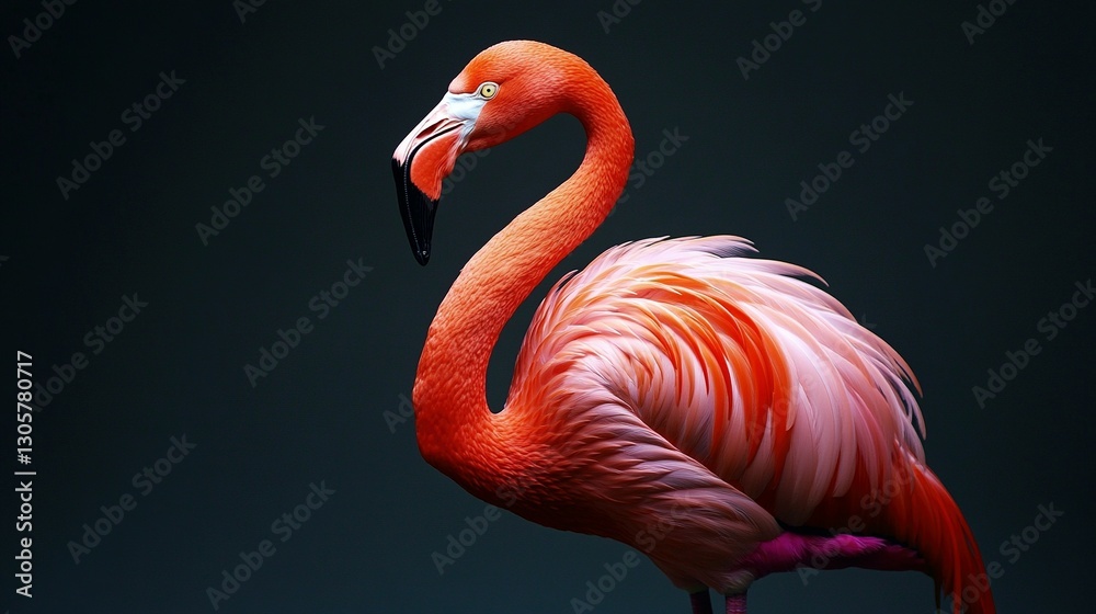 Obraz premium A vibrant pink flamingo shows off its elegantly curved neck gracefully