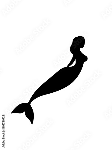 Mermaid illustration icon, black silhouette vector