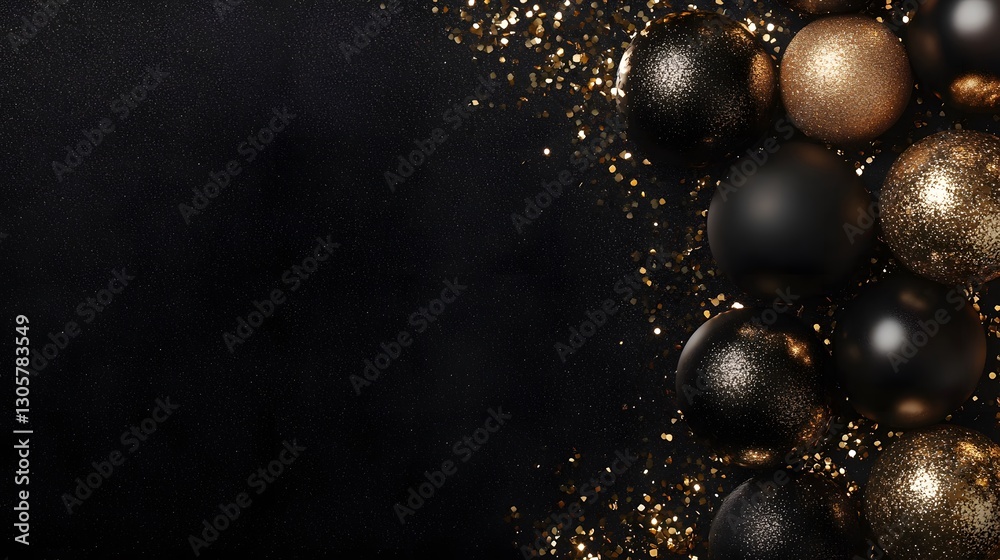 Naklejka premium Elegant Black and Gold Christmas Ornaments Glitter Background