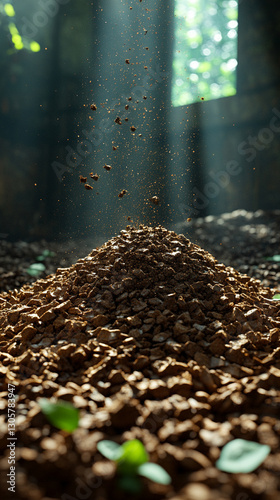 Advanced pyrolysis facility converting organic biomass into biochar, syngas, and oils. Clean, modern setting with high-tech equipment symbolizing sustainability, carbon sequestration, and renewable en