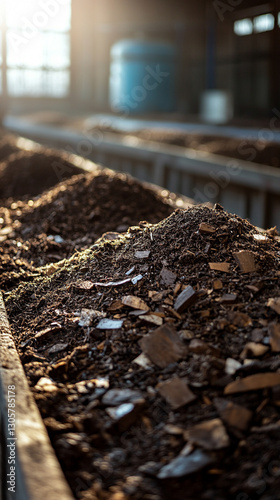 Advanced pyrolysis facility converting organic biomass into biochar, syngas, and oils. Clean, modern setting with high-tech equipment symbolizing sustainability, carbon sequestration, and renewable en