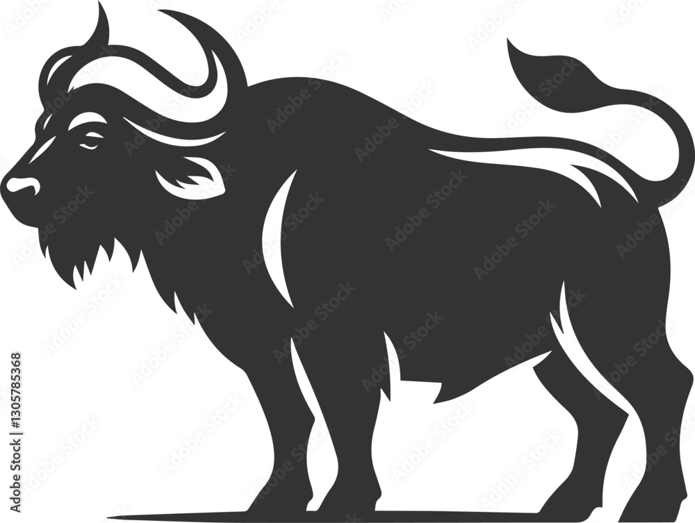Buffalo looking to the side with its tail slightly raised animal vector silhouette Buffalo looking to the side with its tail slightly raised animal vector silhouette
