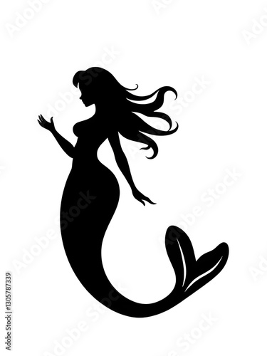 Mermaid illustration icon, black silhouette vector