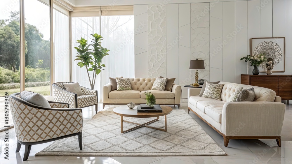 Fototapeta premium Modern Elegant Living Room: Spacious Design, Natural Light, Interior Decoration