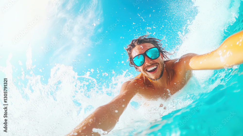 Naklejka premium Vibrant and energetic beach vacation experience with surfing adventure