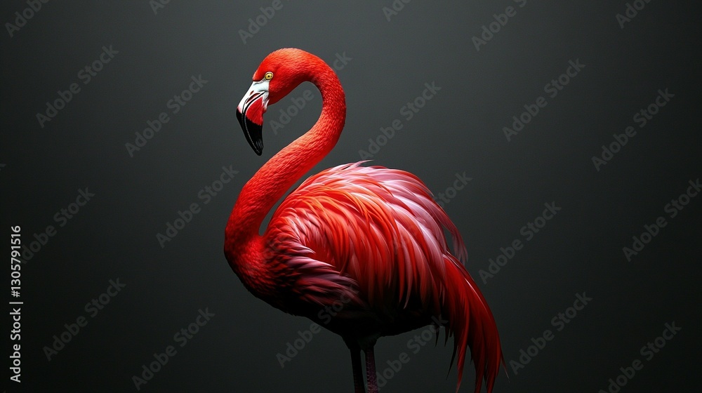 Obraz premium A vibrant red flamingo is standing gracefully against a dark backdrop