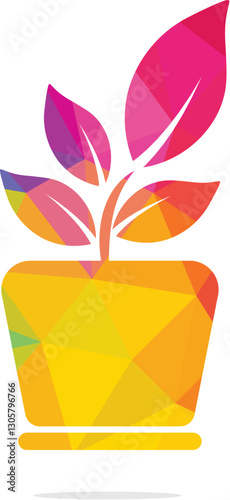 Flower pot and plant logo. Growth vector logo.	
