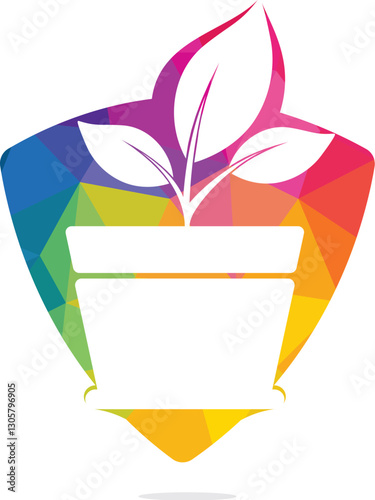 Flower pot and plant logo. Growth vector logo.	
