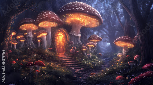 Enchanting mushroom-filled wonderland for whimsical fairy tale designs. Mystical - Portal. Illustration