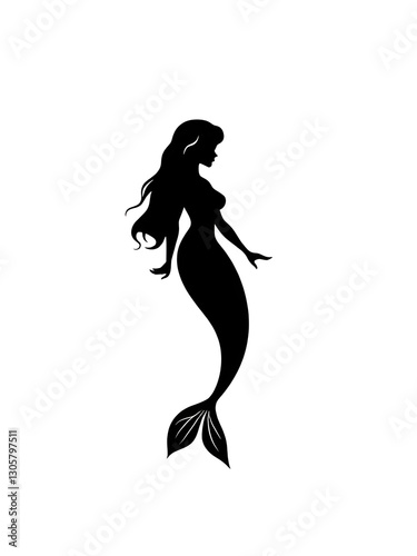 Mermaid illustration icon, black silhouette vector