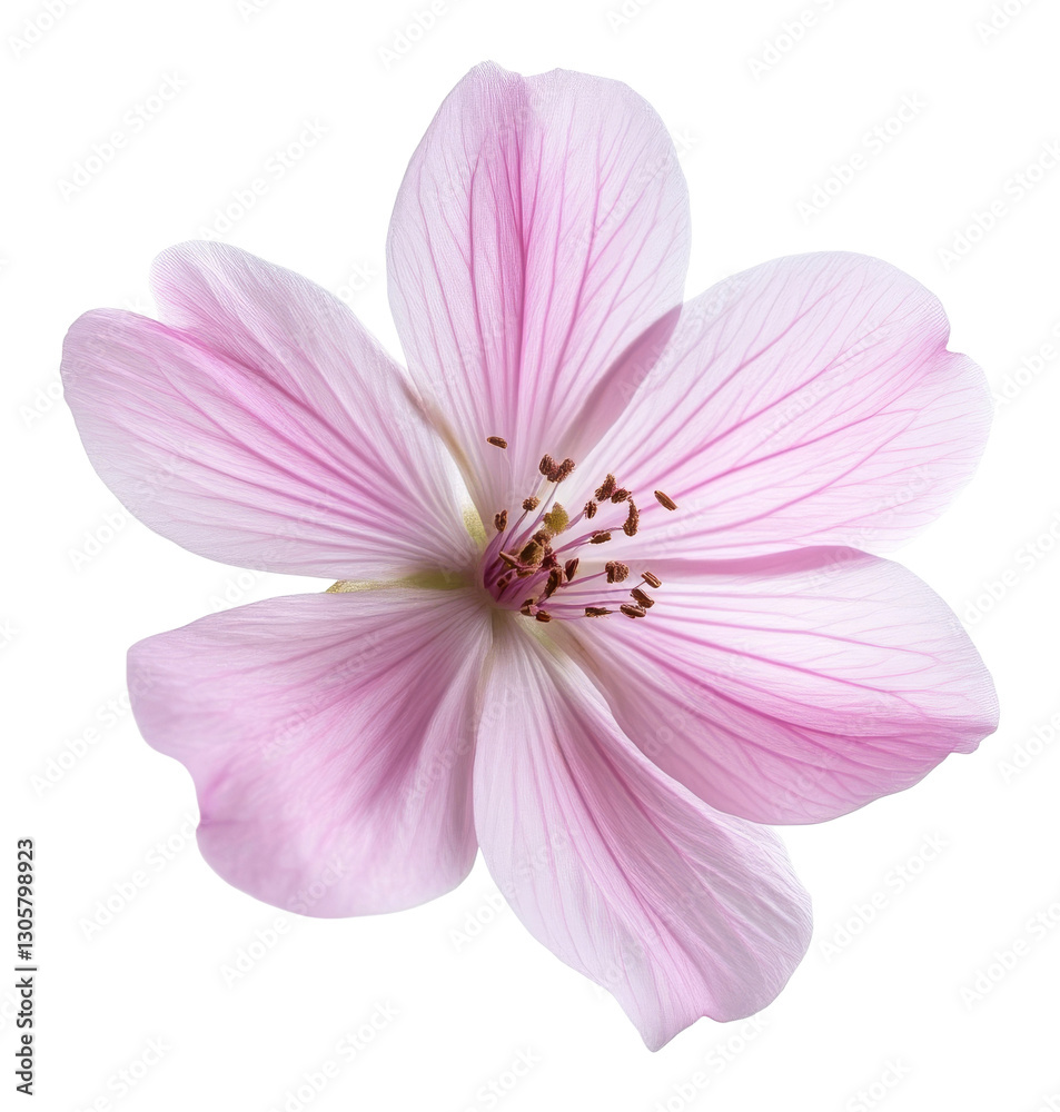 Close-up of single pink hibiscus flower with delicate petals. Nature and beauty concept Close-up of single pink hibiscus flower with delicate petals. Nature and beauty concept