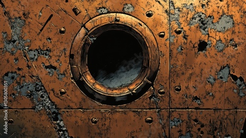 Comic-style backdrop with cracked iron panels inked details and rusted tones