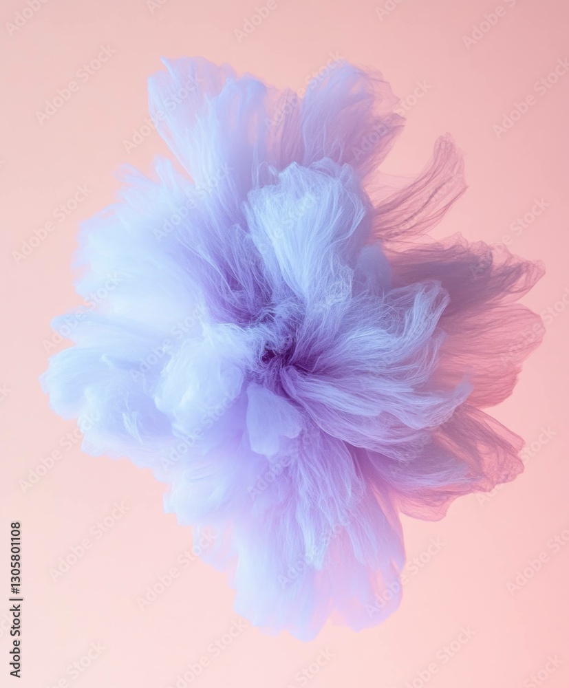 Fototapeta premium Ethereal pastel flower composition with soft lavender hues on a pink background, perfect for wellness and creative concepts