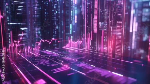 Business strategy visualization featuring a bright growth curve and futuristic financial elements.
