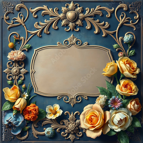 Elegant Classic Ornament, vintage frame with roses