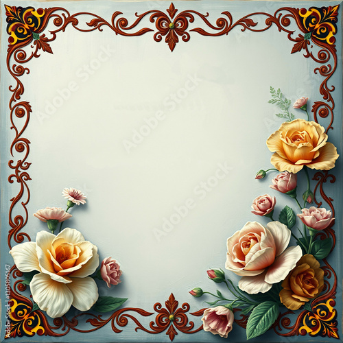 Vintage Floral Frame, Elegant Classic Ornament, frame with roses