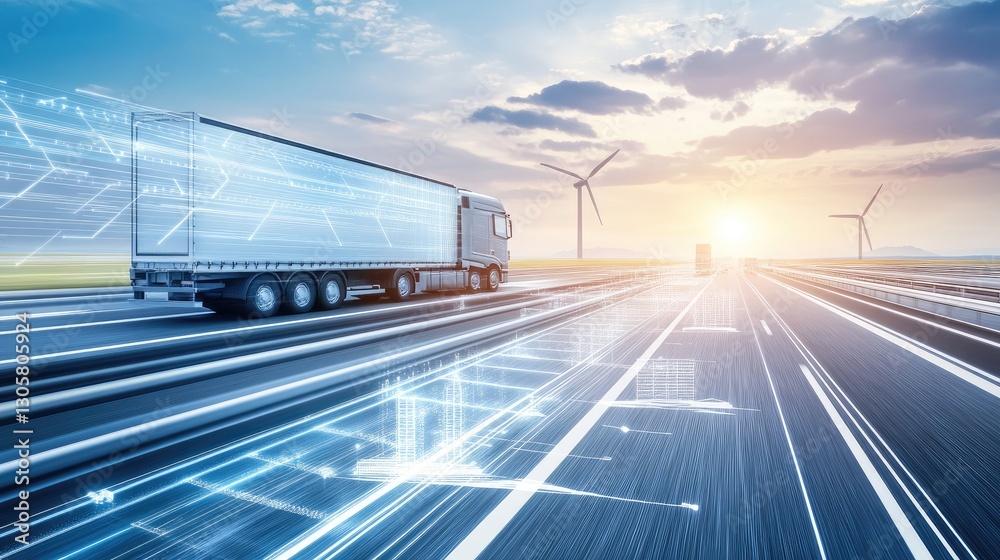 Fototapeta premium Energy transition roadmap showing progress toward a cleaner future, featuring declining emissions and renewable energy use.