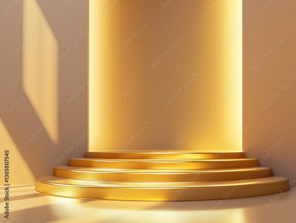 Obraz premium Golden Luxury Podium: Elegant Stage with Soft Glow, Ideal for Product Showcases and Award 