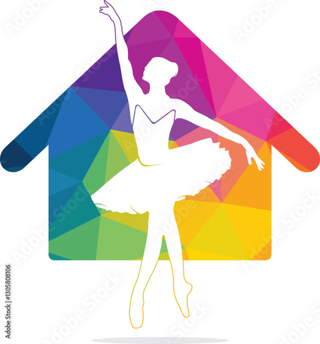 Ballet dancer and home vector logo design. Logo design for ballet school and dance studio.