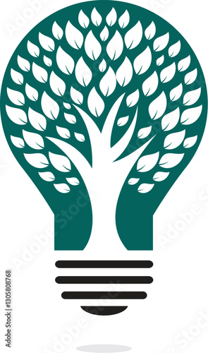 Abstract bulb lamp with tree logo design.  Nature idea innovation symbol. ecology, growth, development concept.