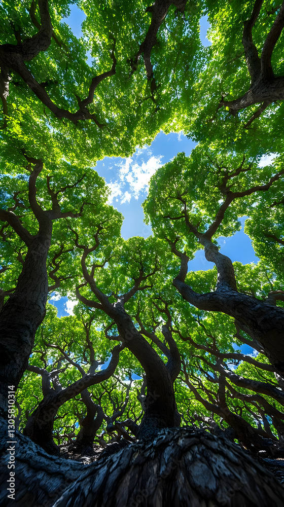 Fototapeta premium Tropical forest canopy, sunlight, nature