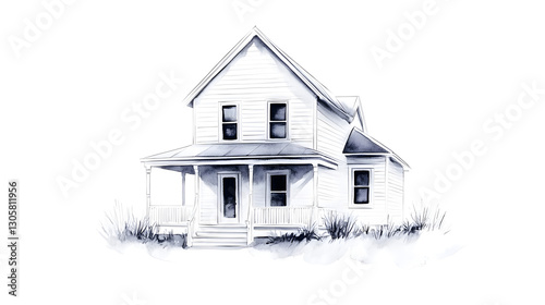 house constriction isolated white background, watercolor illustration