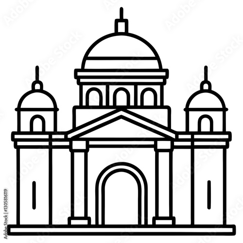 Simple Line Drawing of a Classical Building