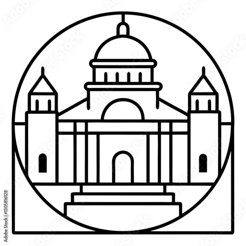 Simple Line Drawing of a Classical Building
