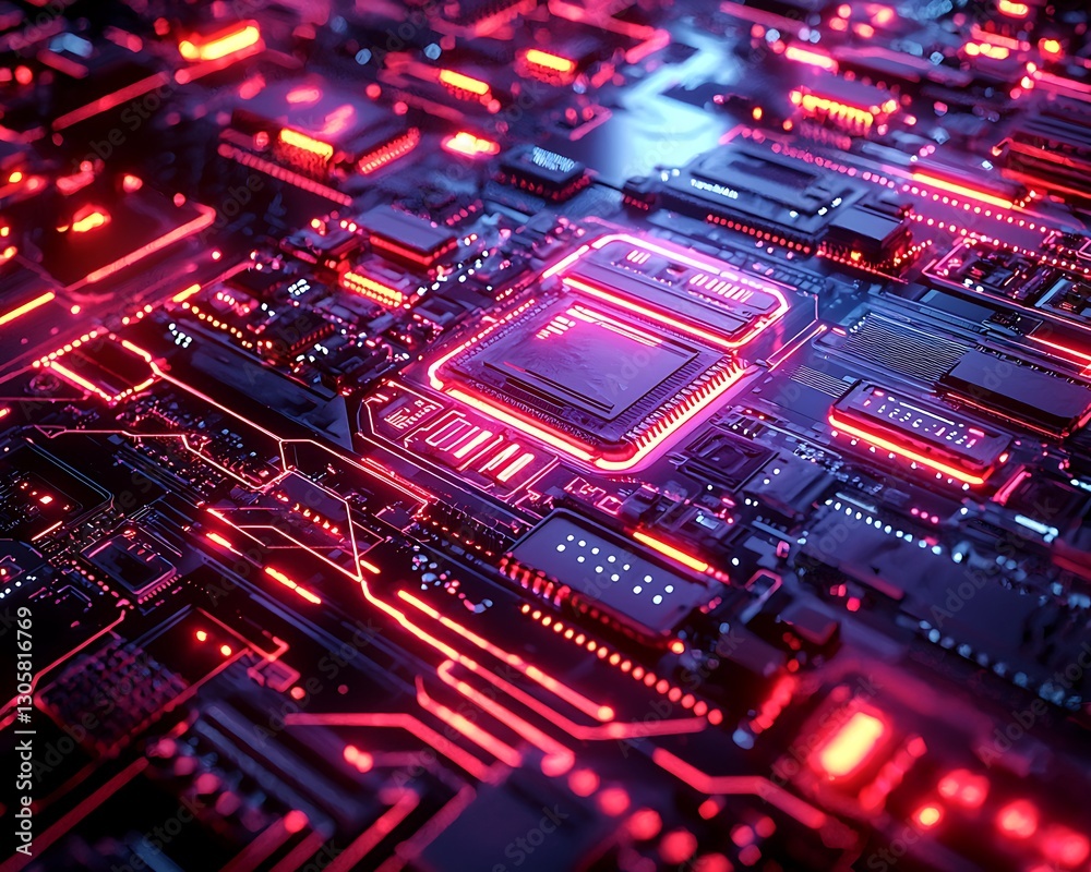 Neon Circuit Board: Abstract Technological Masterpiece
