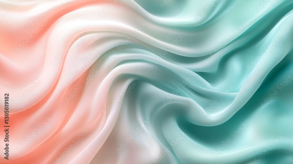 Fototapeta premium Soft teal and pink pastel gradient, delicate flowing waves with subtle texture
