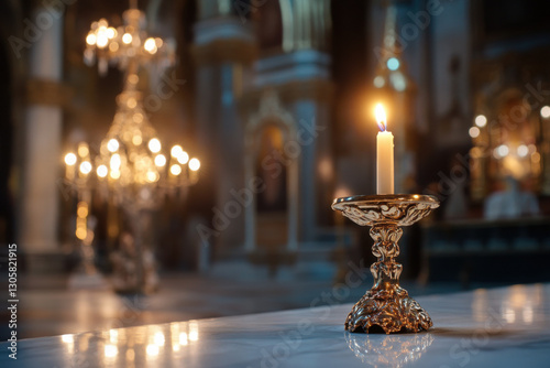 Burning candle illuminating the sacred space of a church