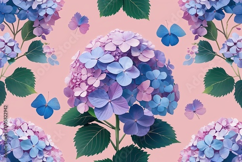 Hydrangea Floral Pattern on Soft Pink Background Ideal for Spring and Summer Home Decor