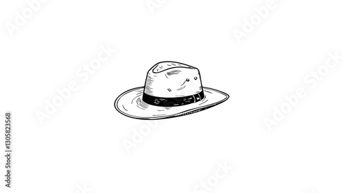 Stylish hat sketch on white background, minimalist icon design
