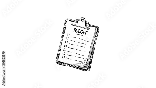Budget planner sketch on clipboard, financial management concept