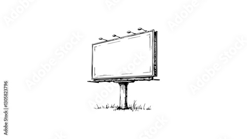 Sketch of blank billboard on grass, advertising concept