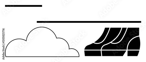 Black and white composition of a cloud, structured building elements, and clean horizontal lines. Ideal for architecture, nature, urban design, technology, balance, simplicity flat simple metaphor