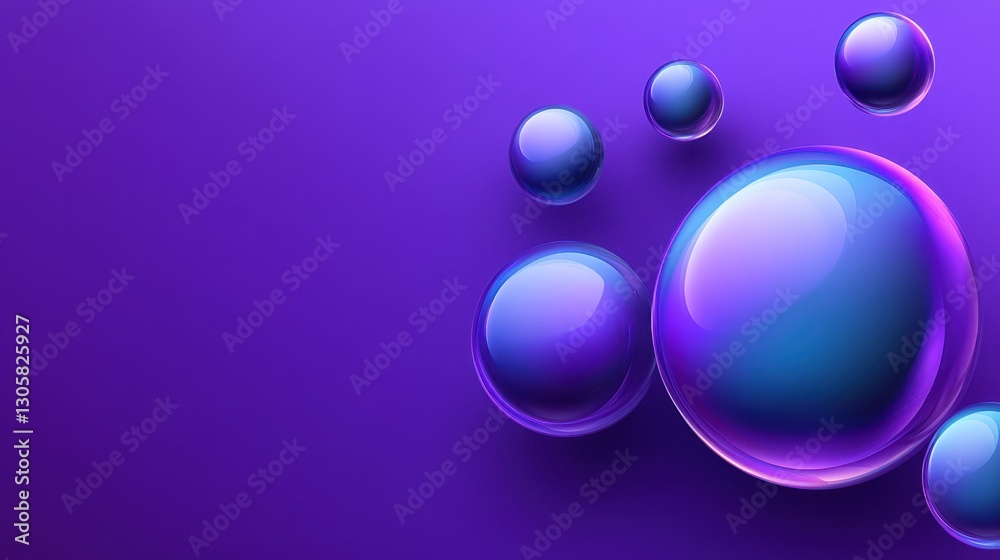 Several glossy spheres float above a smooth gradient purple surface Several glossy spheres float above a smooth gradient purple surface
