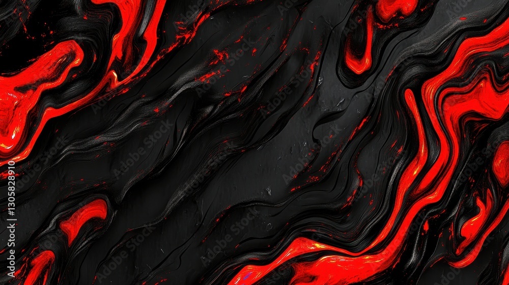 Obraz premium Abstract image of flowing black and vibrant red textured forms