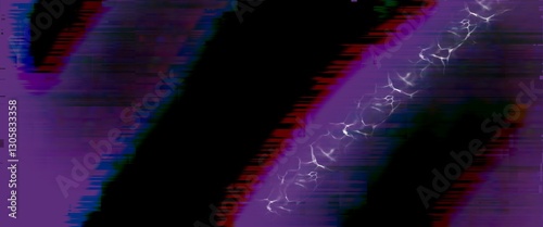 Abstract glitch art image with distorted lines and vibrant purple hues. Digital noise and visual distortion creating a unique, modern aesthetic