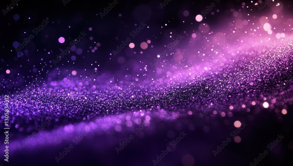 Obraz premium Mesmerizing purple and pink glowing particles creating a dreamy bokeh effect over a dark background for artistic and abstract concept art