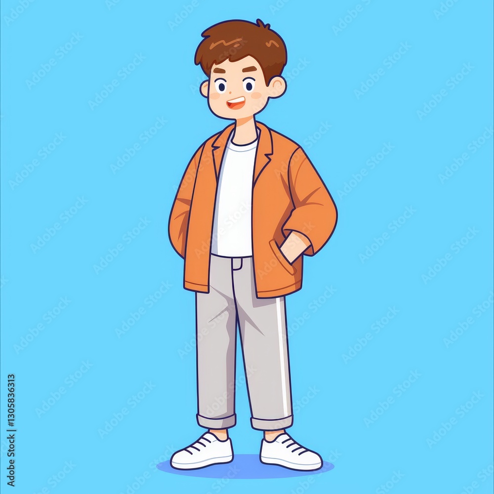 Cartoon Boy in Fashionable Outfit Cartoon Boy in Fashionable Outfit