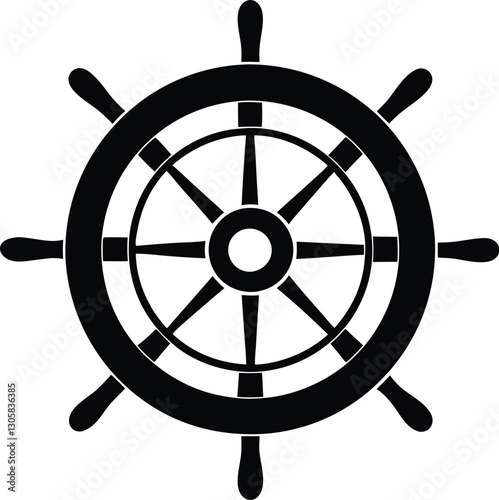 Steering wheel Silhouette, Steering wheel icon. ship steering silhouette vector illustration  