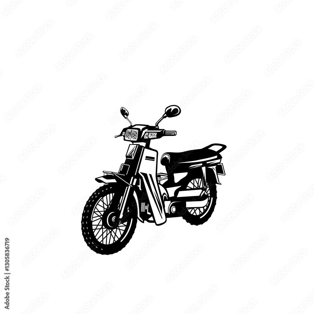 Fototapeta premium cool classic motorcycle front view left side black and white vector line art
