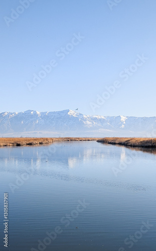 Spring Landscape Views of Ogden Bay Waterfowl Management Area, Hooper Utah