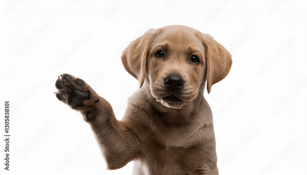 portrait of a cute labrador puppy waving his paw isolated on white background portrait of a cute labrador puppy waving his paw isolated on white background