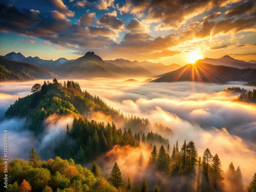Fototapeta premium Mystical Górska Landscape: Gósienica Valley Dawn, Polish Tatra Mountains, Sunrise Photography, Scenic View, Nature Photography, Hiking Trail, Mountain Scenery
