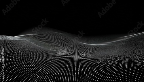 Digital dynamic wave of particles. Vector abstract black futuristic background. Big data visualization.