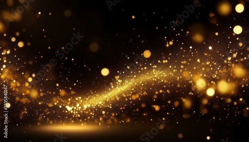 sparkle golden glittering dust particle on black background